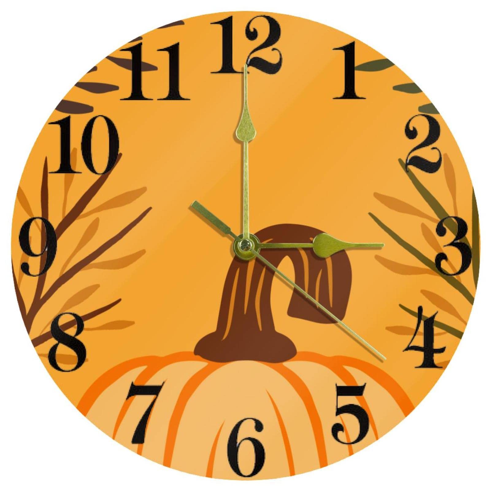 Horloge murale orange ronde citrouille 25,4 cm à piles pour éliminer les bruits