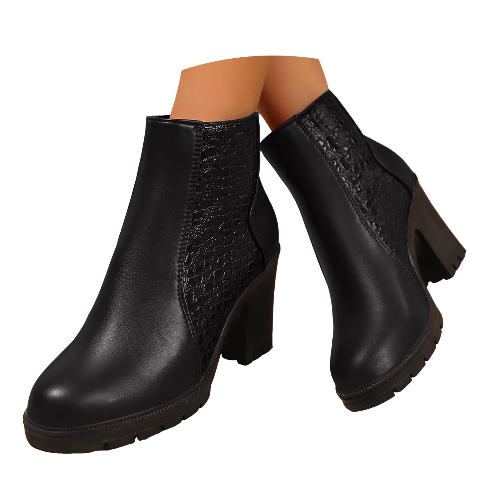 Ankle Boots for Women 2025 Fall Winter Black Leather Stylish Almond Toe Non Slip Chunky High Heel Ladies