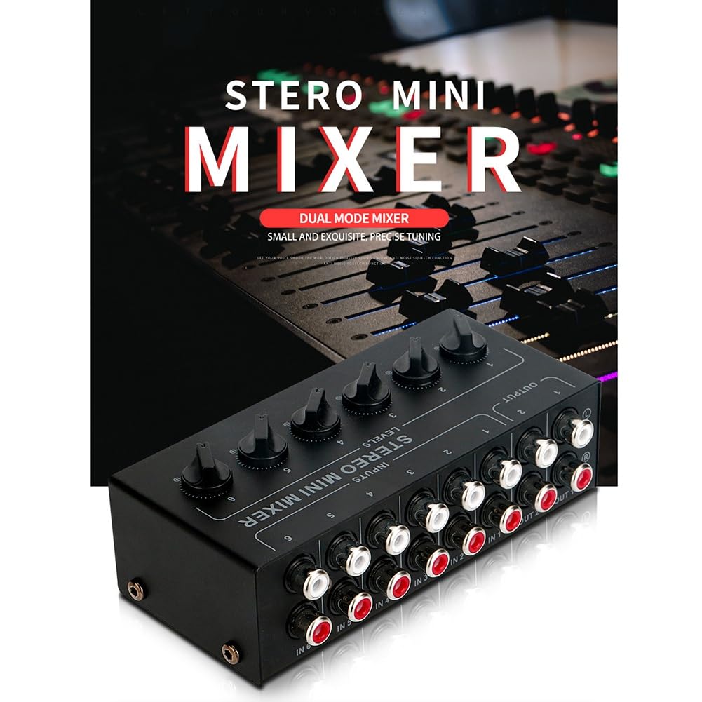 melairo Mezclador Estéreo Pasivo de 6 Canales Mini Mezclador de Audio Mezclador de Sonido Portátil Entrada Ruido Ultrabajo para Estudio en