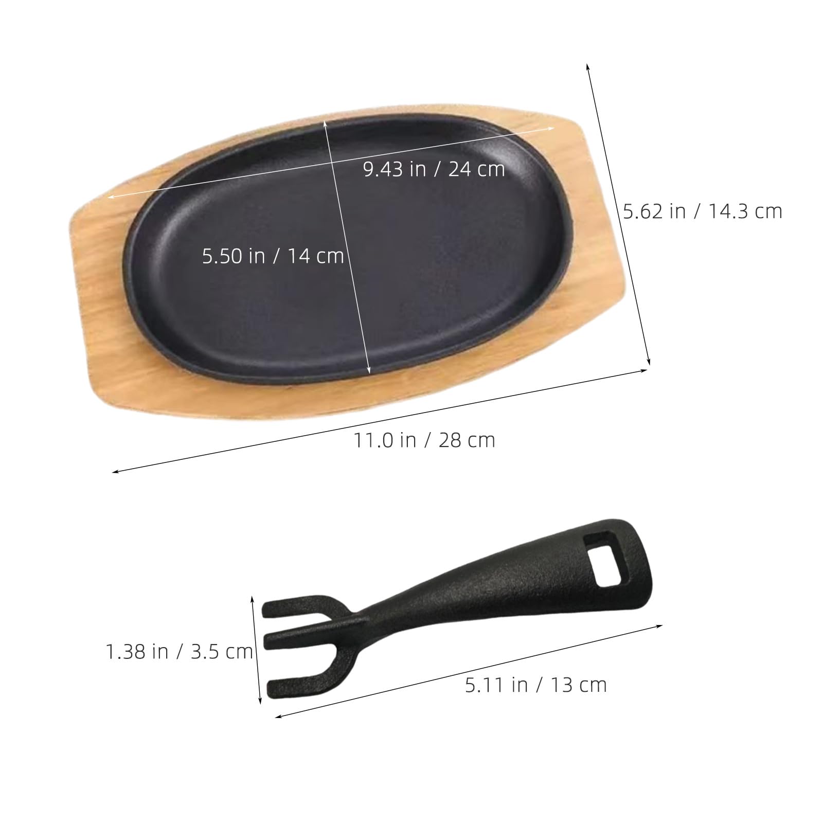 Operitacx Plaque de cuisson pour fajitas : Poêle à fajitas avec base en bois - Poêle ovale - Plaque de service et support pour teppanyaki, idéale pour les restaurants et les barbecues.