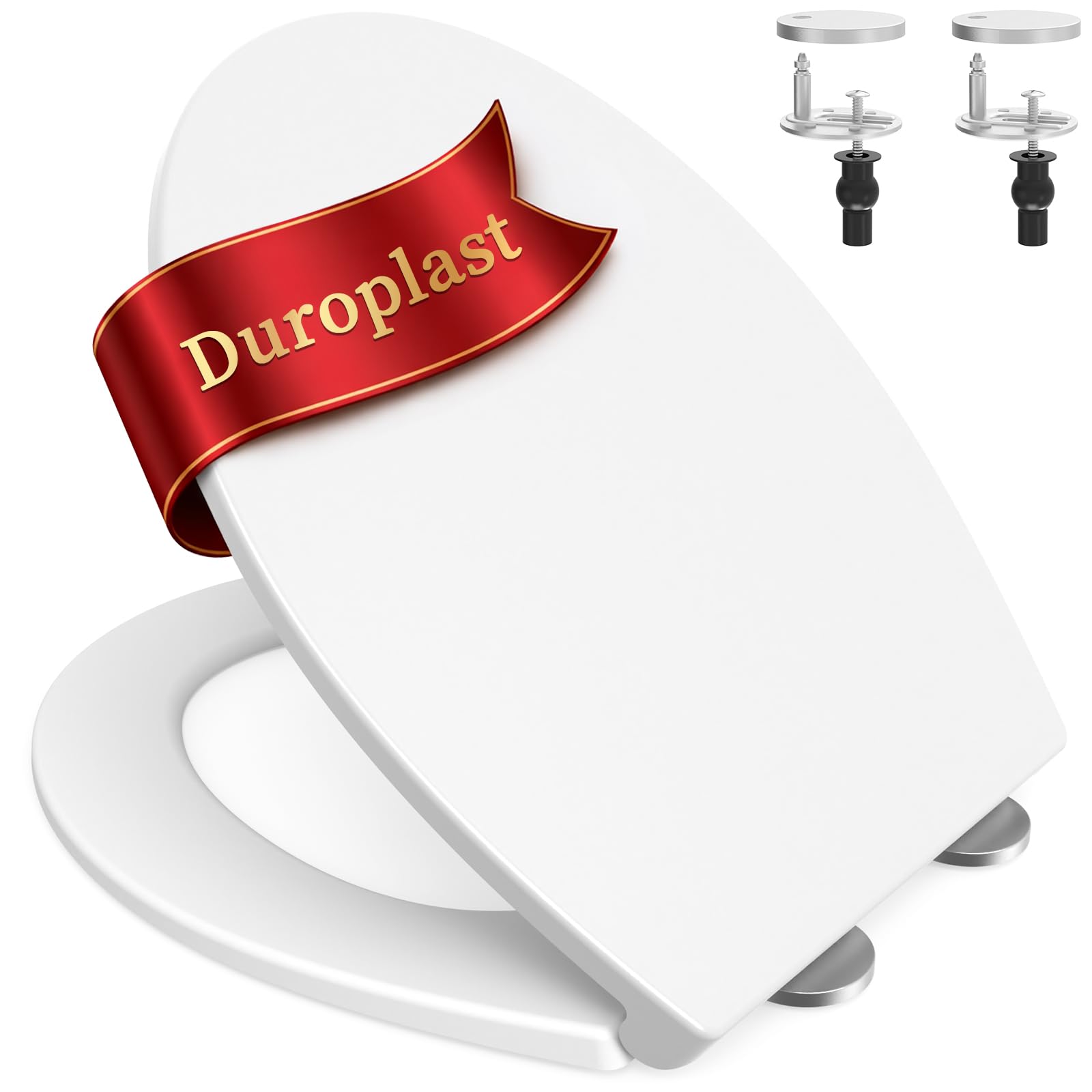 SURFOU Tapa WC Universal en Forma de O, Asiento de Inodoro de Duroplast con Cierre Suave, Soporta hasta 200 kg, Desmontaje Rápido para Limpieza Fácil, con Gomas para Fijación Estable