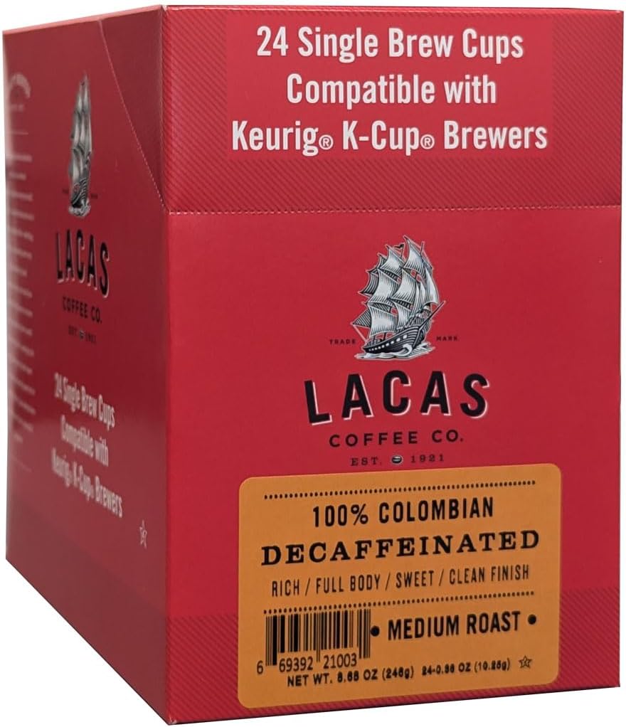 Lacas Coffee 100% Colombian Decaf Single Serve Cups, Compatible with Keurig K-Cup Brewers 24 Count