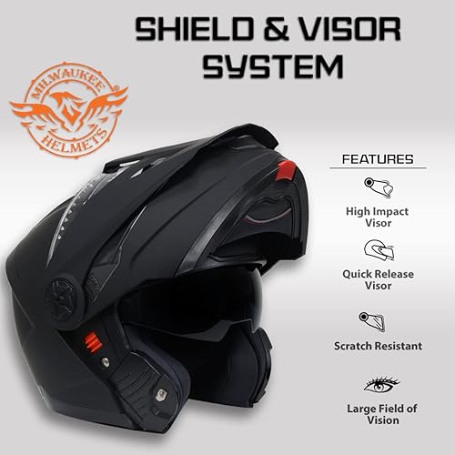 Miniatura 5 de Milwaukee Helmets MPH9820DOT - Casco modular para motocicleta, modelo Ominous Dual Sport, color negro plano, mediano