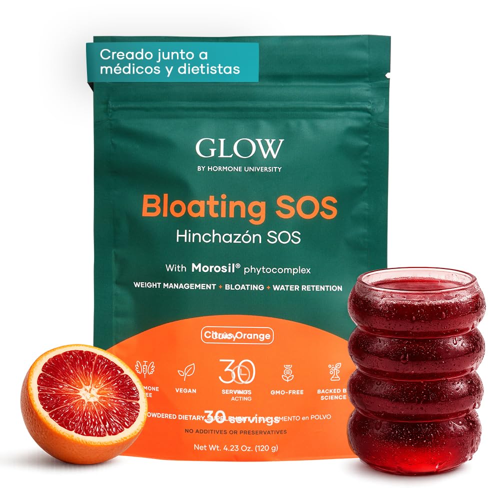 Glow Bloating SOS, Alivio de Hinchazón para Mujeres con Morosil y Enzimas Digestivas, para Retención de Líquidos, Apoyo al Metabolismo, Salud Intestinal y Sistema Inmunológico, Sin Hormonas | Alivio de la hinchazón para mujeres, apoyo al metabolismo, enzi