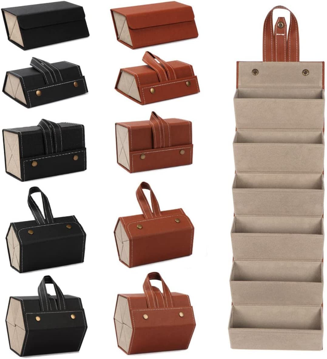 Etui na okulary, przenośne etui na okulary, 2/3/4/5/6 multi-slot przenośny organizer na okulary multi-slot wyświetlacz do przechowywania okularów podróżne składane okulary przeciwsłoneczne PU skórzany