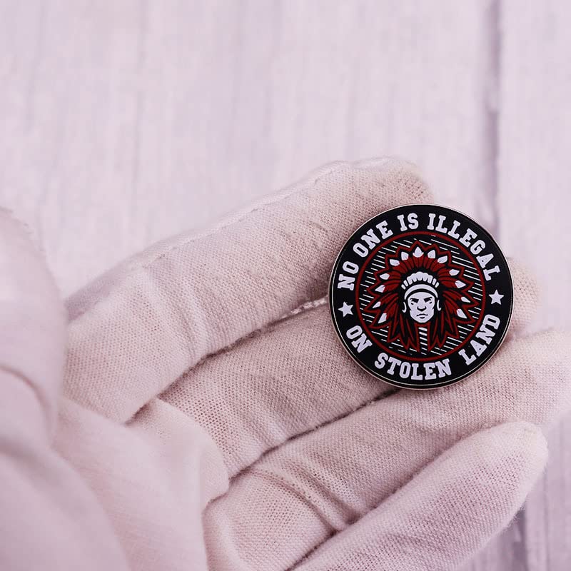 Image of 2pc No one is illegal on stolen land Native American Indian Enamel Pin Brooch Metal Badge for Backpacks