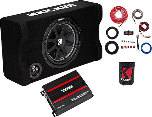 KICKER Paquete de 3 artículos de subwoofer y amplificador 12 pulgadas Comp de 300 W, submarino cargado de alimentación descendente, amplificador