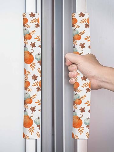 Miniatura 2 de Juego de 2 fundas para manijas de puerta de refrigerador de calabaza naranja y verde azulado para lavavajillas, microondas, horno, nevera, estufa,