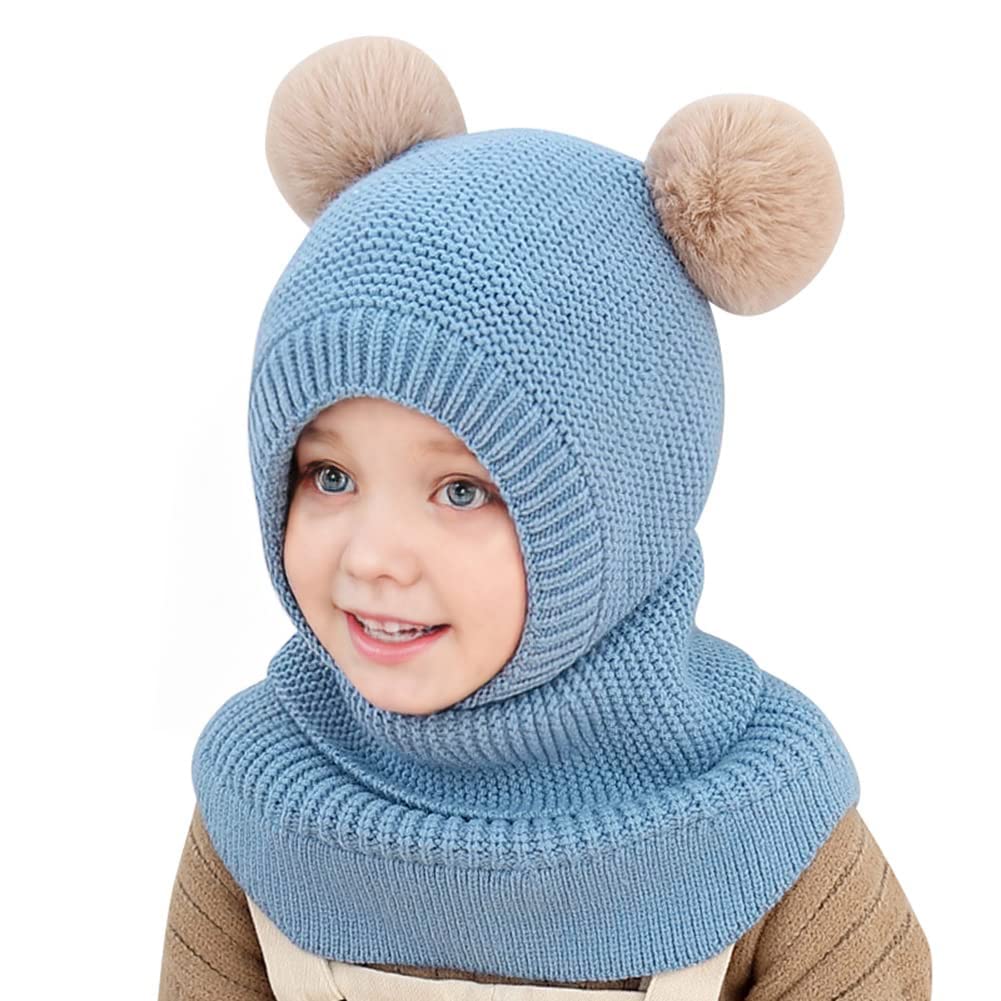 Rayson Winter Toddler Girl Boy Hat Knit scarf Hat Fleece Pompom Hat Scarf Set for Baby Children 2-5 Years