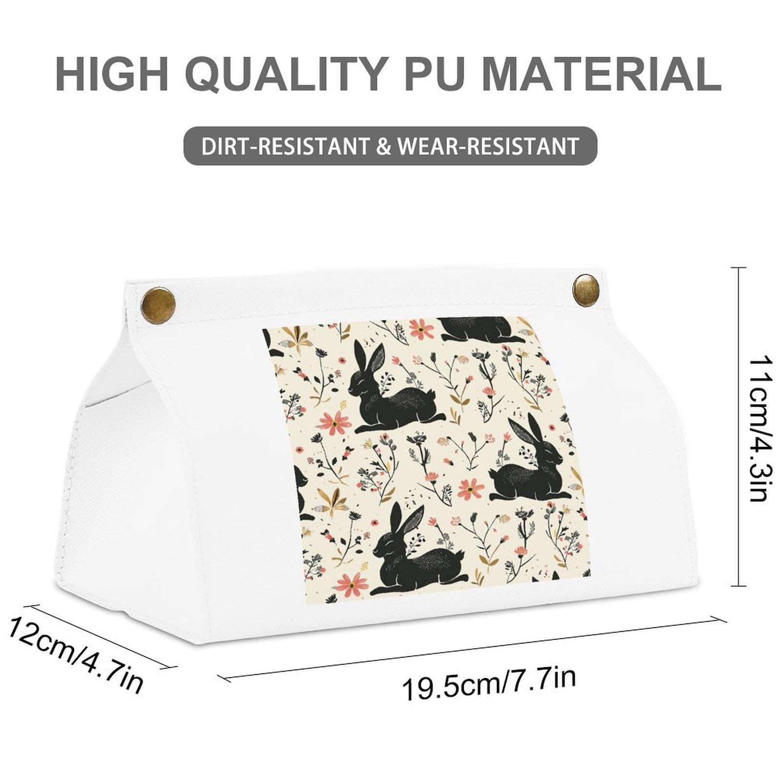 Rabbit Outline Pattern White Tissue Box Cover Rectangle PU Leather Cover for Tissue Boxes Modern Tissue Holder for Bathroom Office Tissue Holders Decorative Cute Napkin Holder for Kitchen Bedroom