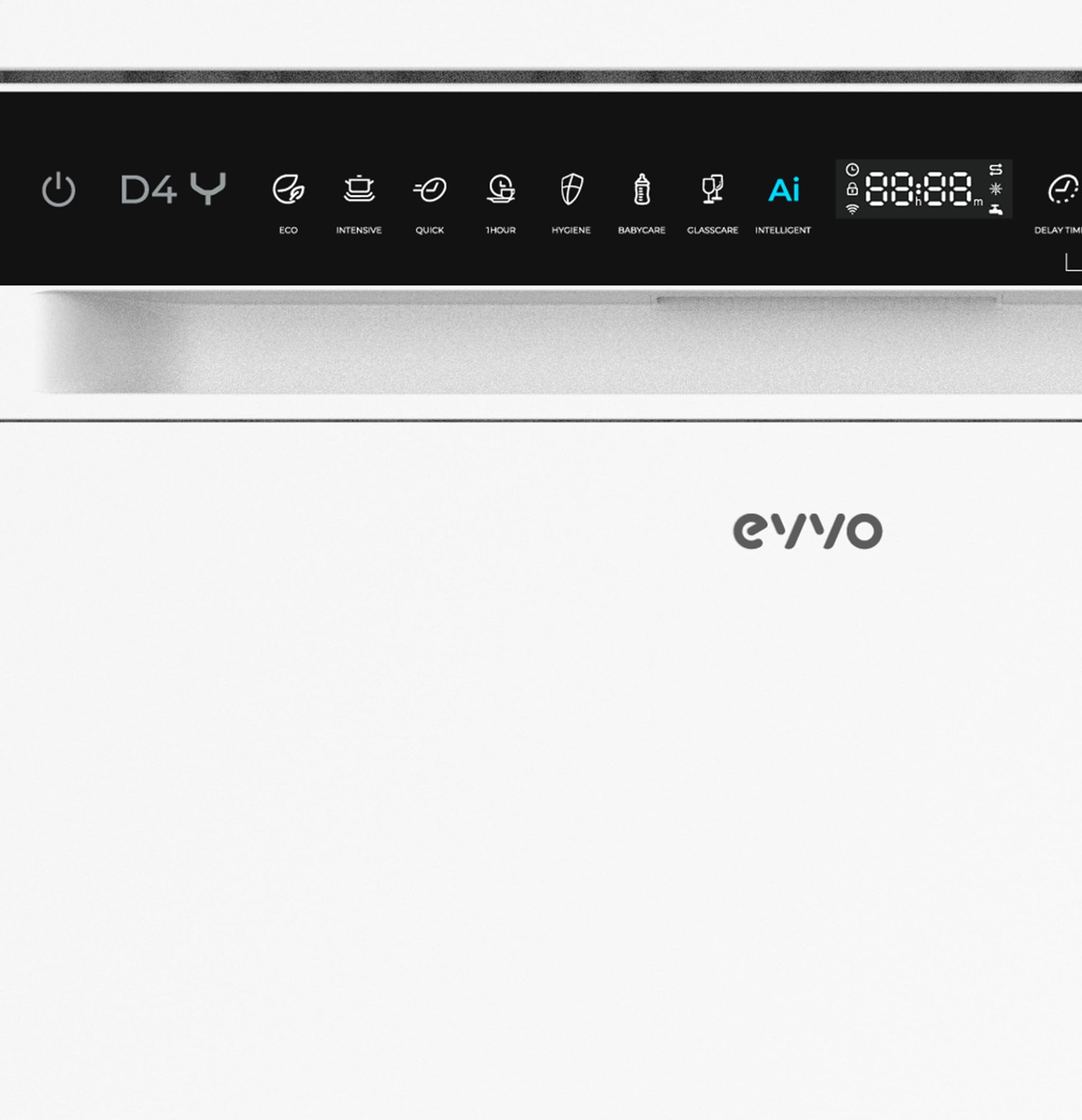 Lavavajillas EVVO D4Y, 16 Cubiertos, 8 Programas, Extra Silent, Extra Hygiene, Turbo, Secado Extra, Inicio Diferido, 47 dB, Clase C, Libre Instalación 60 cm, Color Blanco