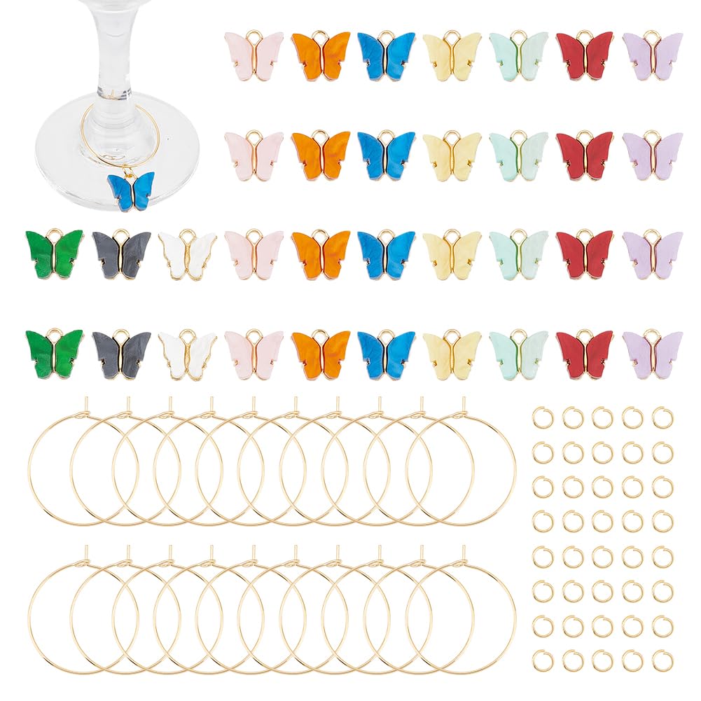 UNICRAFTALE Coloré Libellule Marqueurs de Verre à Vin Kit de Fabrication Pendentifs en Alliage Strass avec Breloques en Verre à Vin Anneaux Breloques à Vin Breloques à Boisson