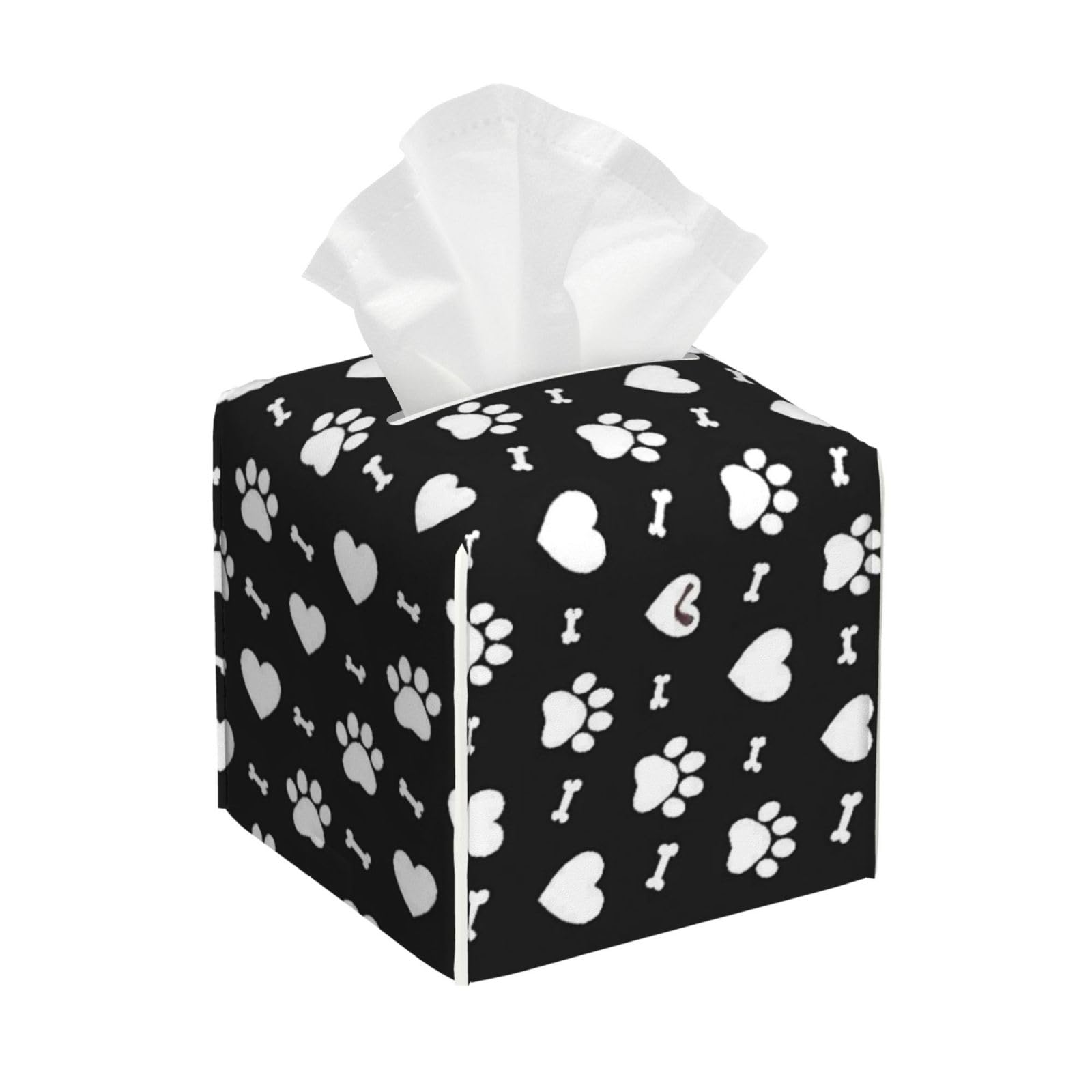 Ove Heart Dog Paw Print Leather Tissue Box Cover Holder Square Facial Paper Organizer 5.2" X 5.2" X 5.2"