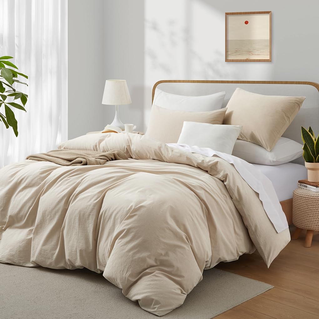 Boqingzhu Baumwolle Bettwäsche 135x200cm Beige Creme Taupe Hell Einfarbig Uni Ästhetik Einzelbett Weich Renforce Baumwollbettwäsche Bettbezug 135x200cm und 1 Kissenbezug mit Reißverschluss Küche, Haushalt & Wohnen