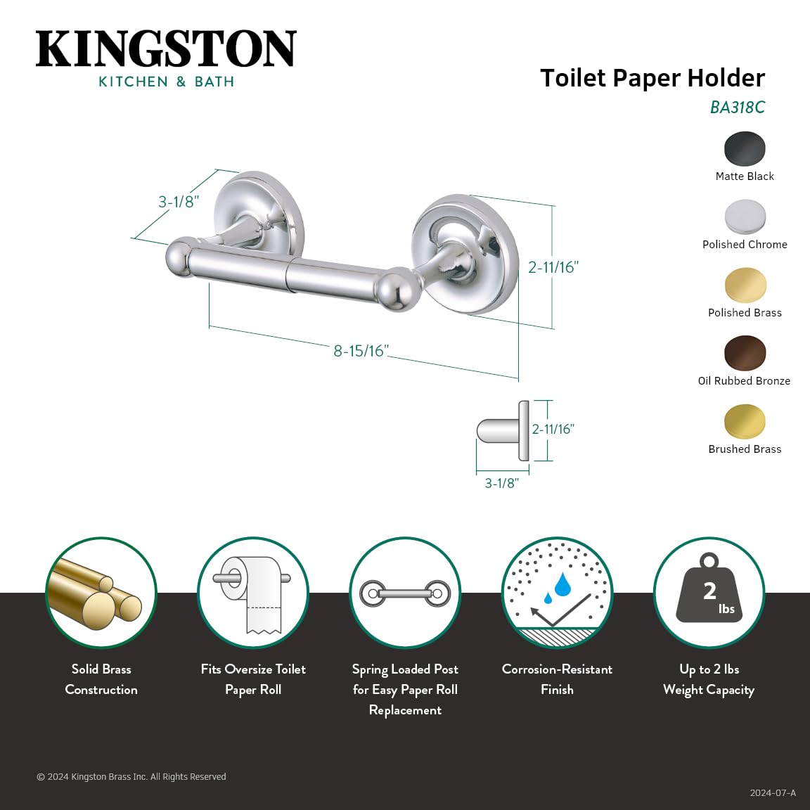 Kingston Brass BA318PB Classic Toilet Paper Holder, Polished Brass,9-1/4" Length — Amazon image 3