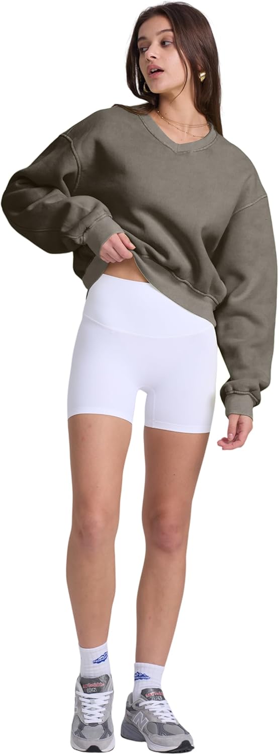 Hatant Sweatshirt for Women Acid Wash Athletic Hoodie Heritage Fleece V-neck Long Sleeve Hoodie Fleece Women Sweatshirt - Image 9