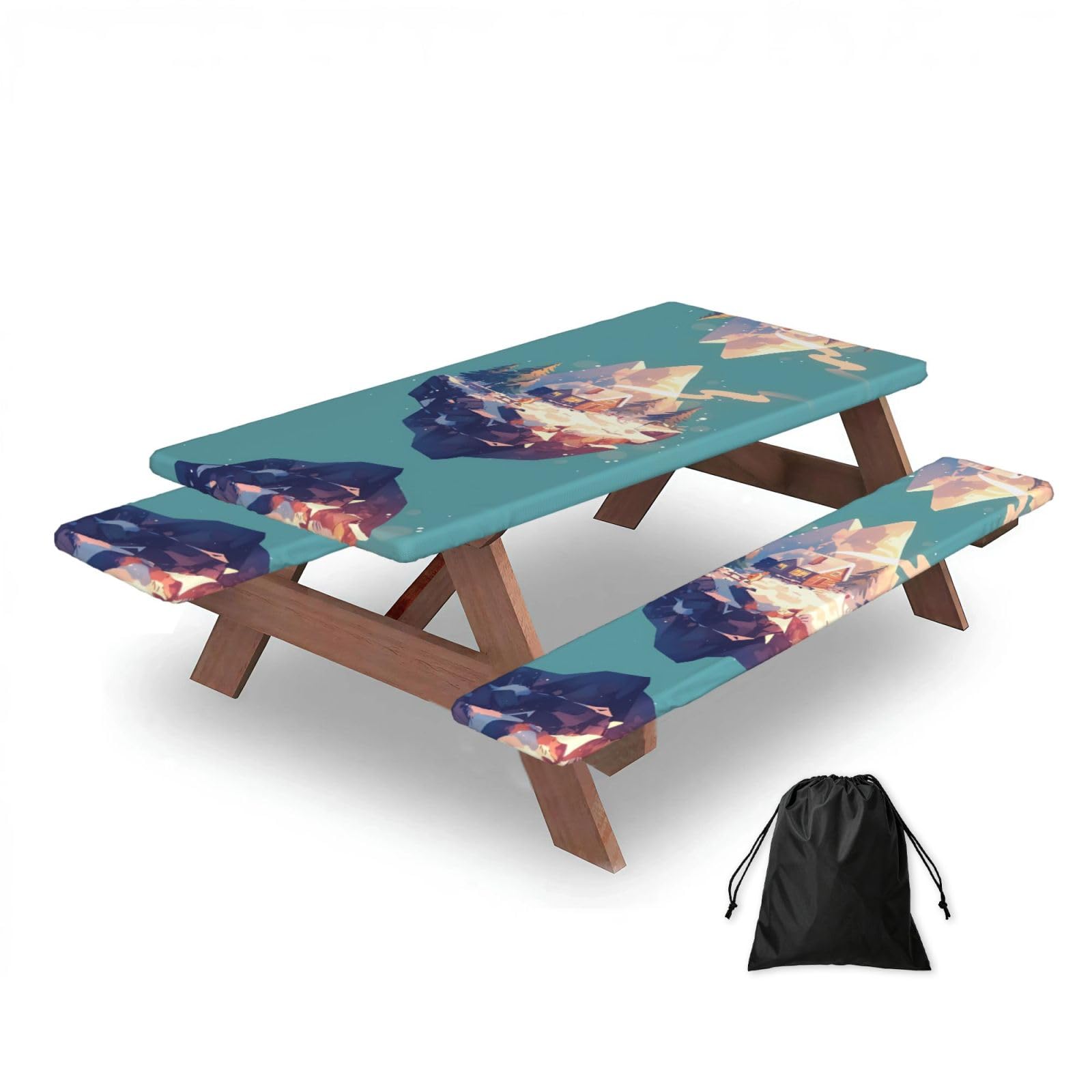 Snow Mountain Cabin Rectangular water-repellent picnic tablecloths, outdoor camping, picnic, BBQ