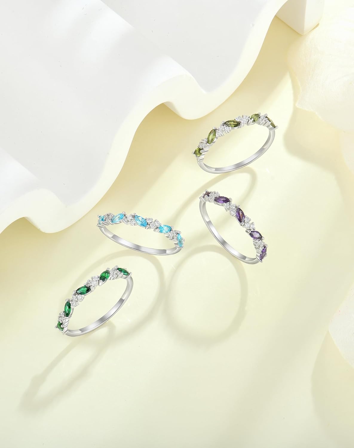 YL Halo Freshwater Pearl Birthstone Ring for Women, Solid 925 Sterling Silver 18K White Gold Plated Eternity Stackable Jewelry Stacking Gifts - Image 5