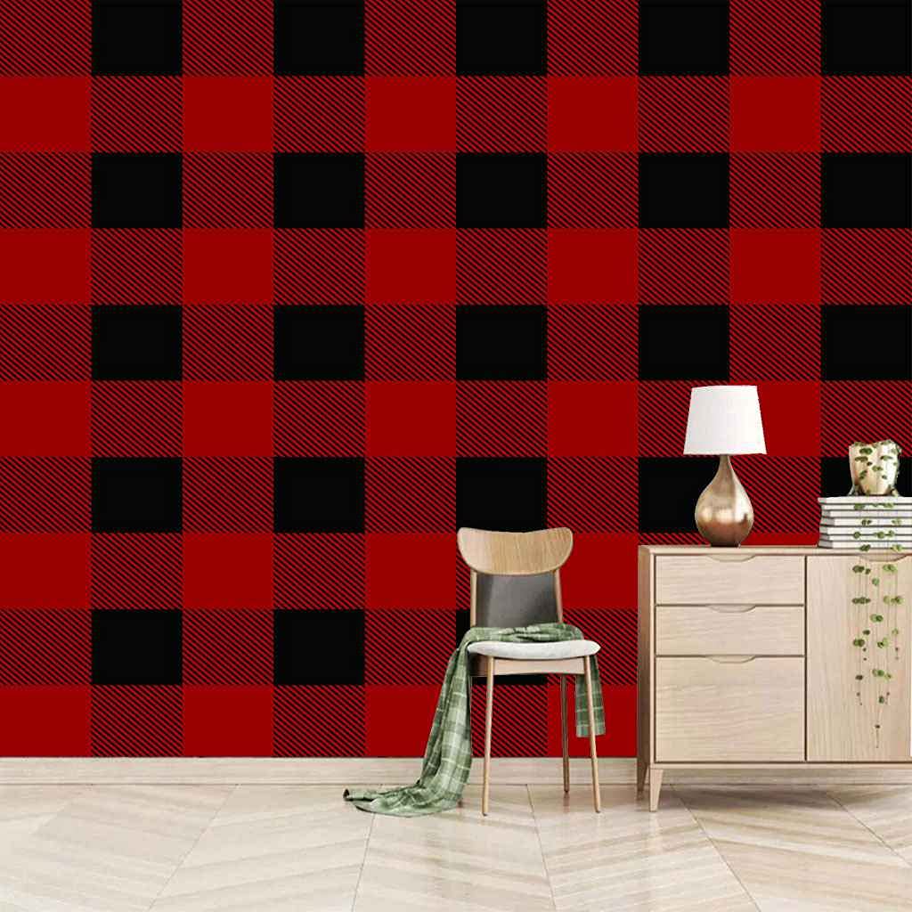 Papier peint toile auto-adhésif géométrique rouge 300x210 cm pour déco salon et chambre