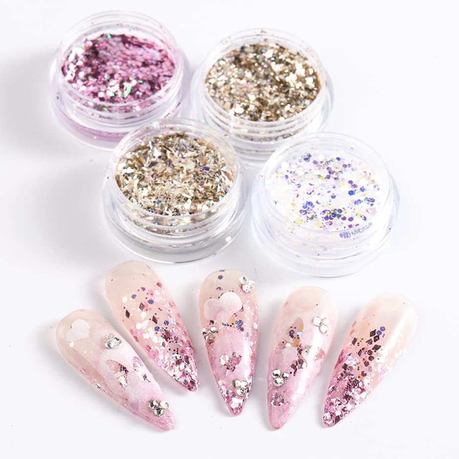 Miniatura 2 de 4 cajas holográficas con purpurina para uñas, escamas mixtas hexagonalesrombos con lentejuelas para uñas, kits de decoración artística para mujeres,