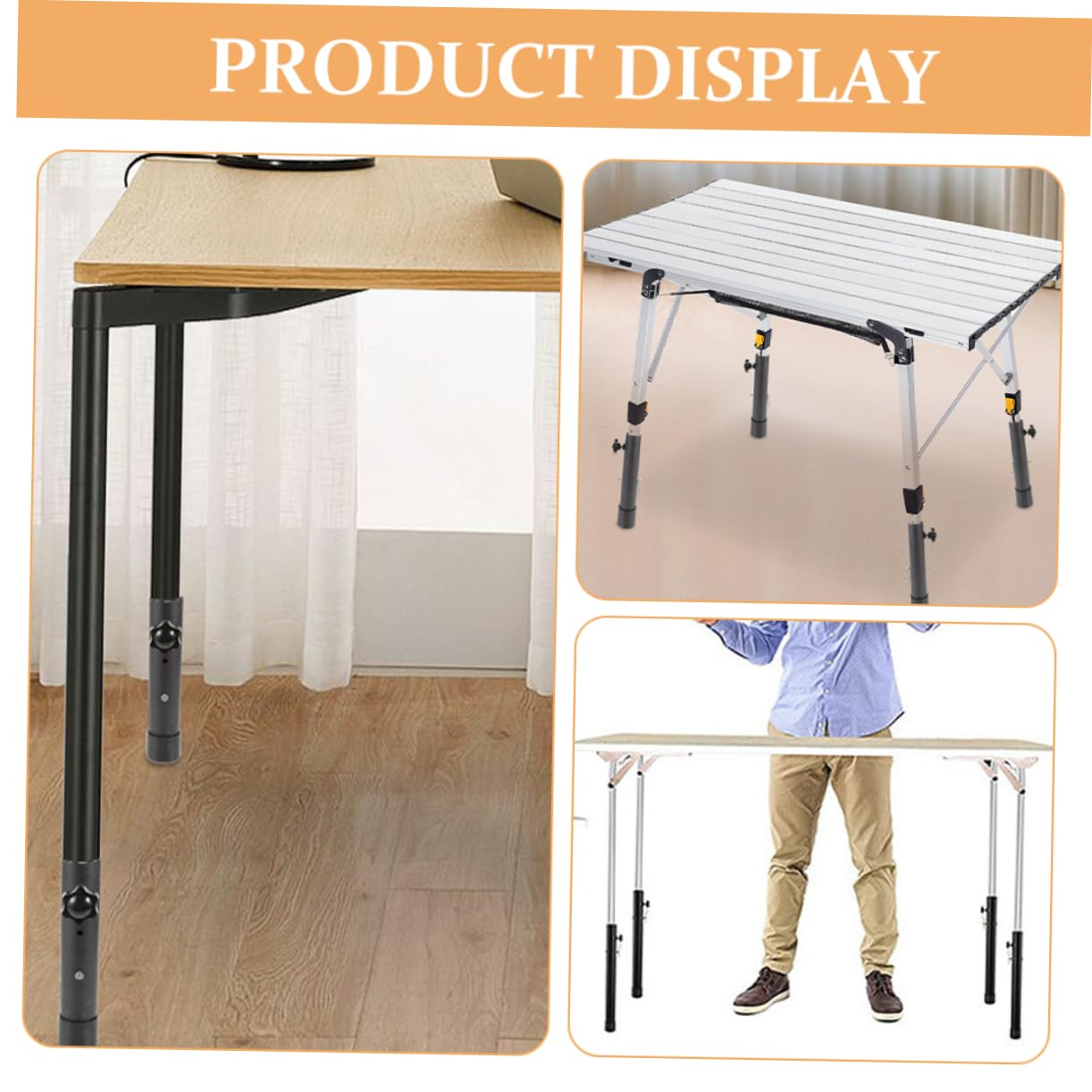 Extensor de Patas de Mesa Ajustable en Acero Inoxidable Negro, 4 Piezas | Altura Regulable, para Mesa y Banco de Trabajo, Uso Doméstico y Profesional