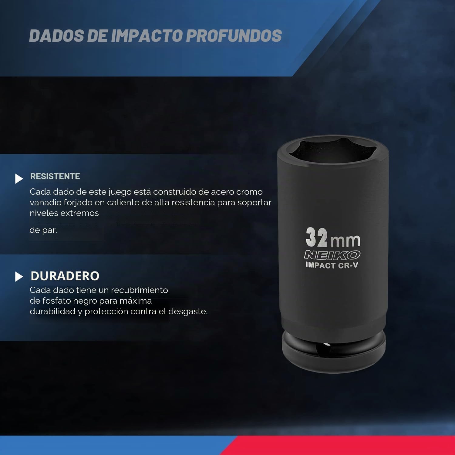 Neiko 02460A - Juego de llaves de impacto profundo de 3/4 pulgadas, surtido de 8 piezas jumbo | Tamaños métricos (26 a 38 mm) | Acero al cromo vanadio