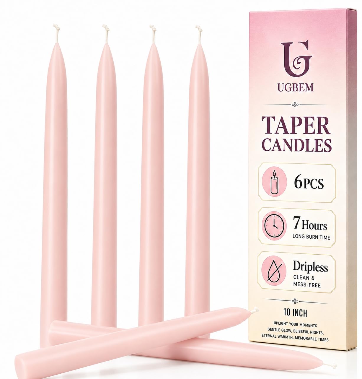 6 Stück Stabkerzen,7 Stunden Brenndauer Rosa Kerzen | 10in Tafelkerzen Spitzkerzen tropffrei & raucharm, für Kerzenhalter & Dekoration