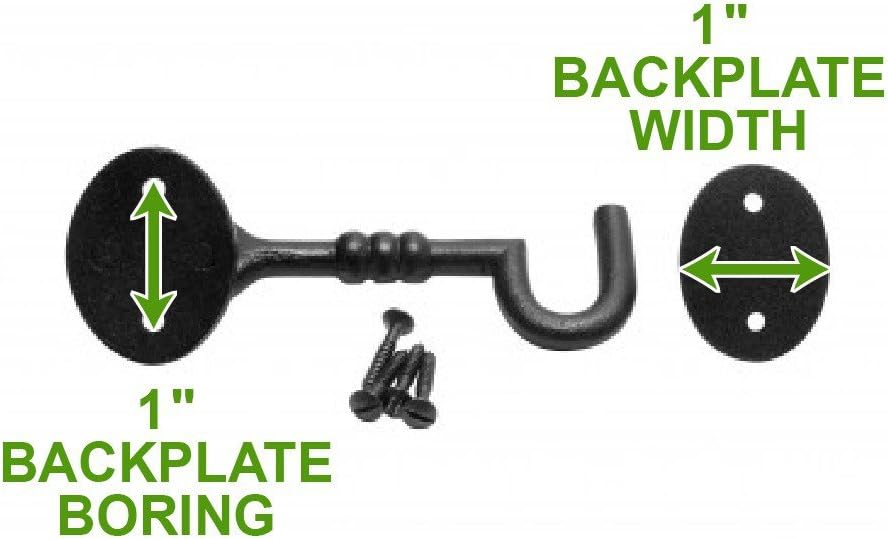 Renovators Supply Manufacturing Black Wrought Iron Cabin Hook Eye 5" Long Large Decorative Privacy Hook Latches for Cabinet Window Kitchen Sliding Or Barn Doors with Mounting Screws Pack of 2