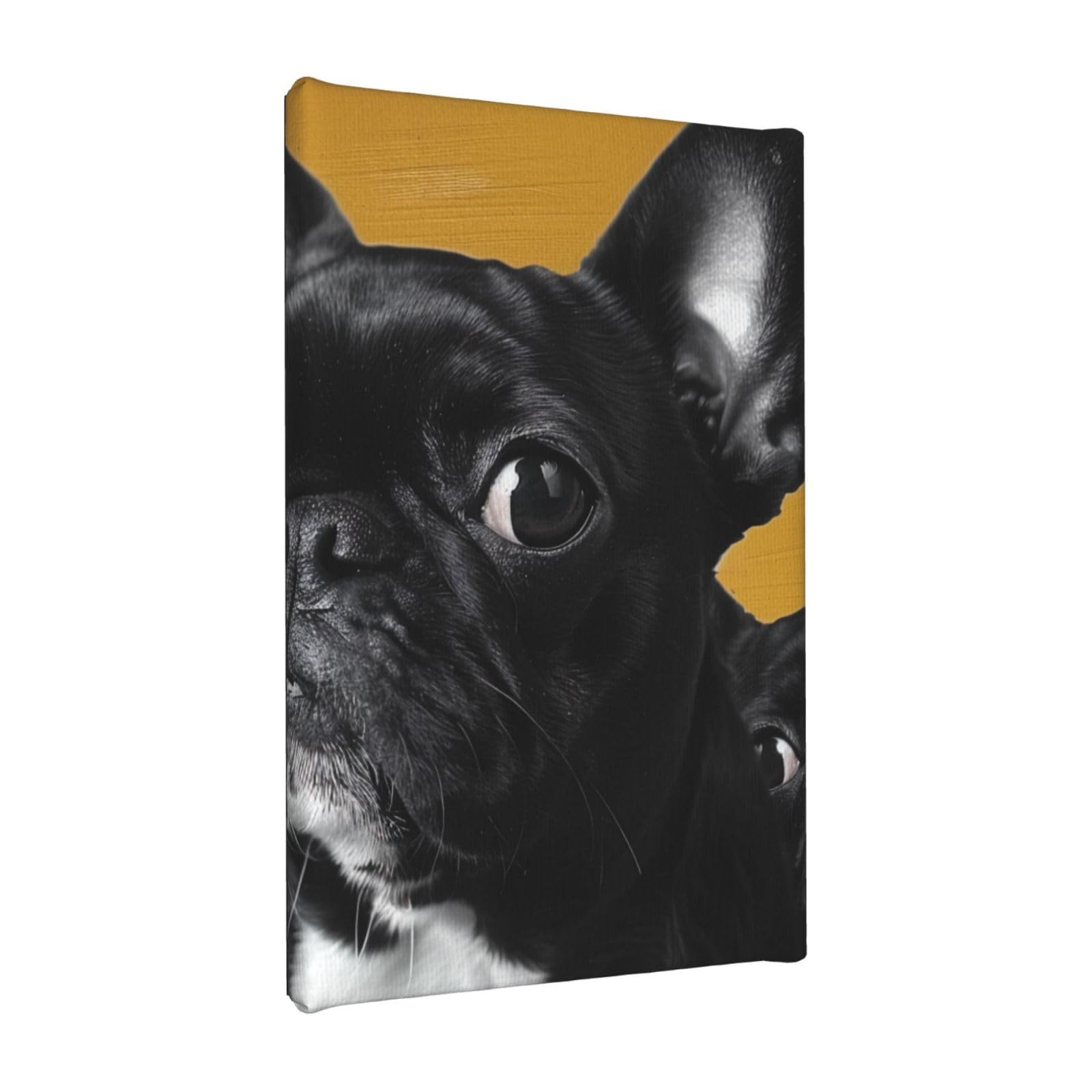 YKLJG Cute Pug Dog Printed Wall Art Canvas Painting 20x30 CM Wooden Framed Picture Painting Artwork Prints for Bedroom Kitchen Home Office Decor
