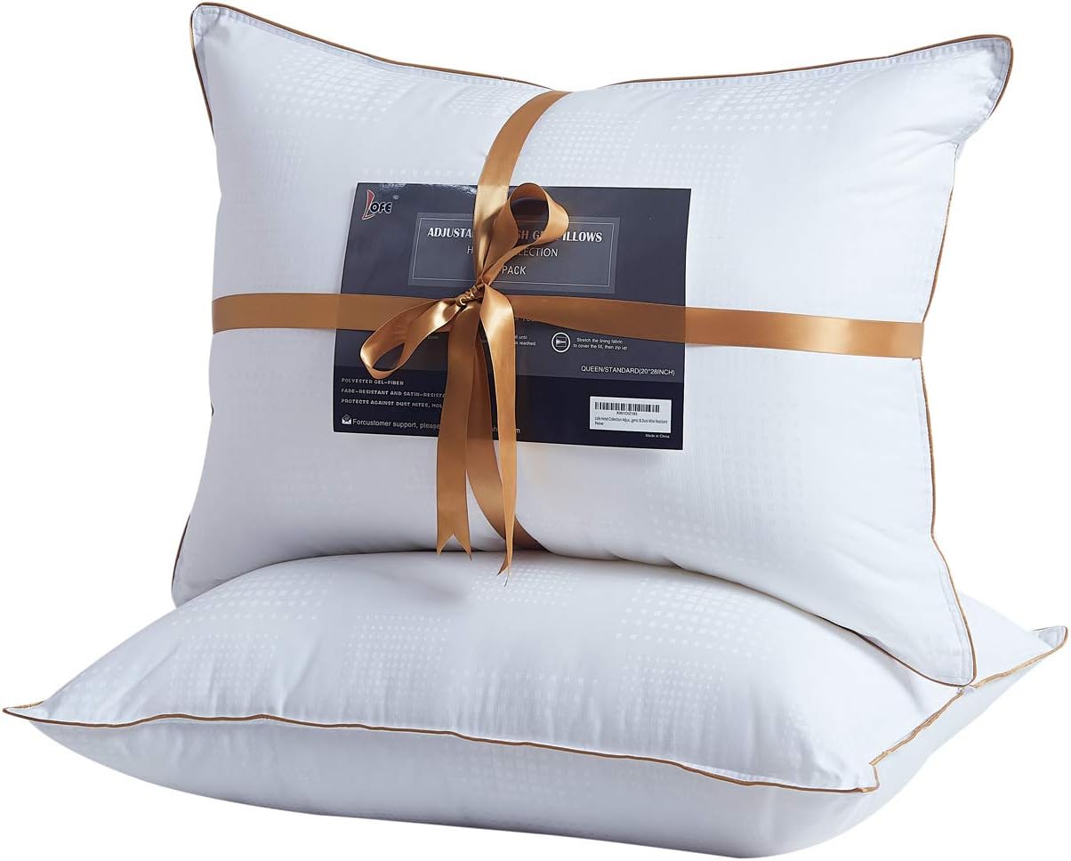 Lofe Bed Pillows for Sleeping, King Size, Down Alternative Pillow 2 Pack, 100% Luxury Cotton Cover, Super Soft Plush Fiber Fill, Adjustable Loft, Relieve Neck Pain, for Side and Back Sleeper