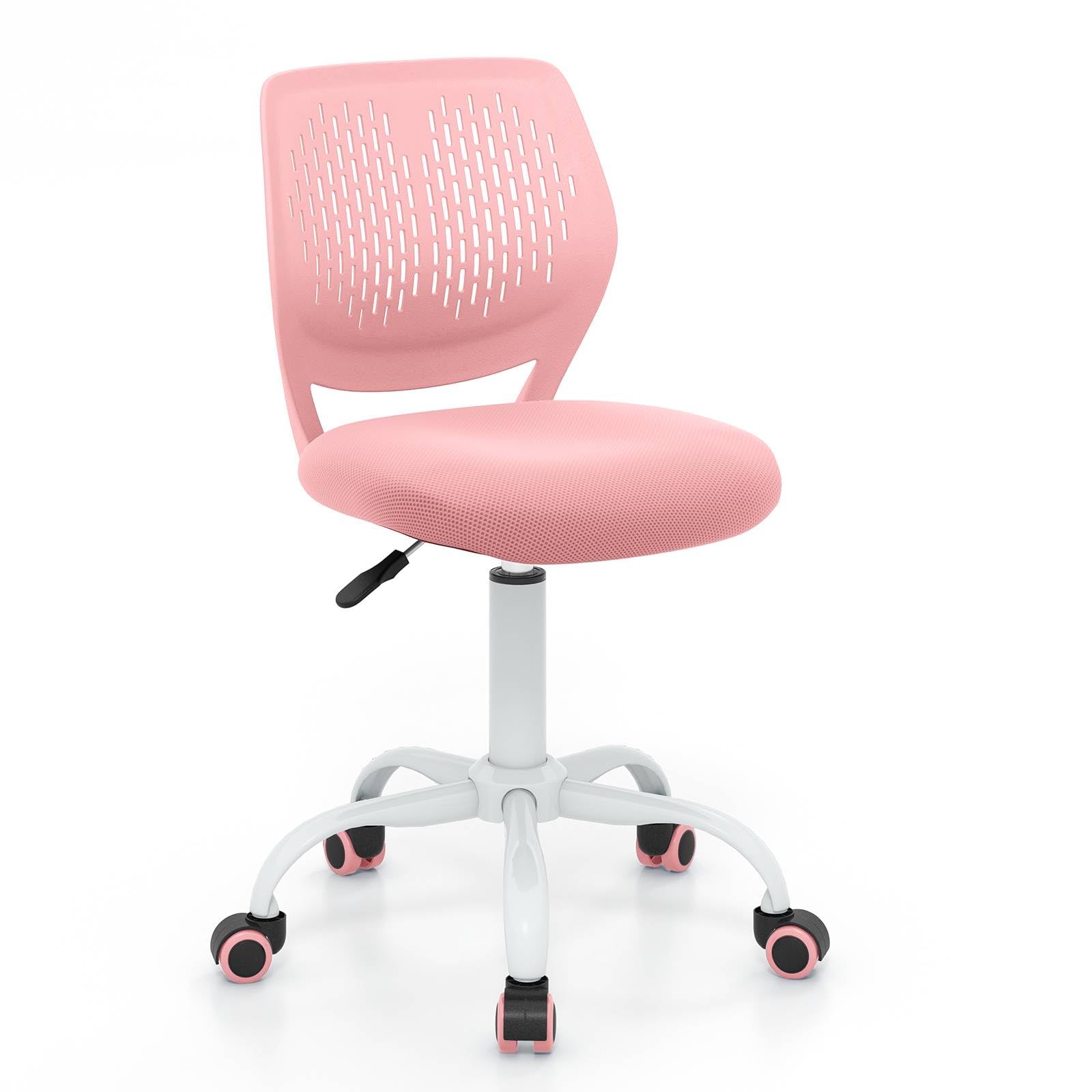 COSTWAY Kids Desk Chair, Height Adjustable Swivel Computer Chair with PU Casters & Gas Lift, Ergonomic Mesh Task Study Chairs for Boys Girls (Pink)