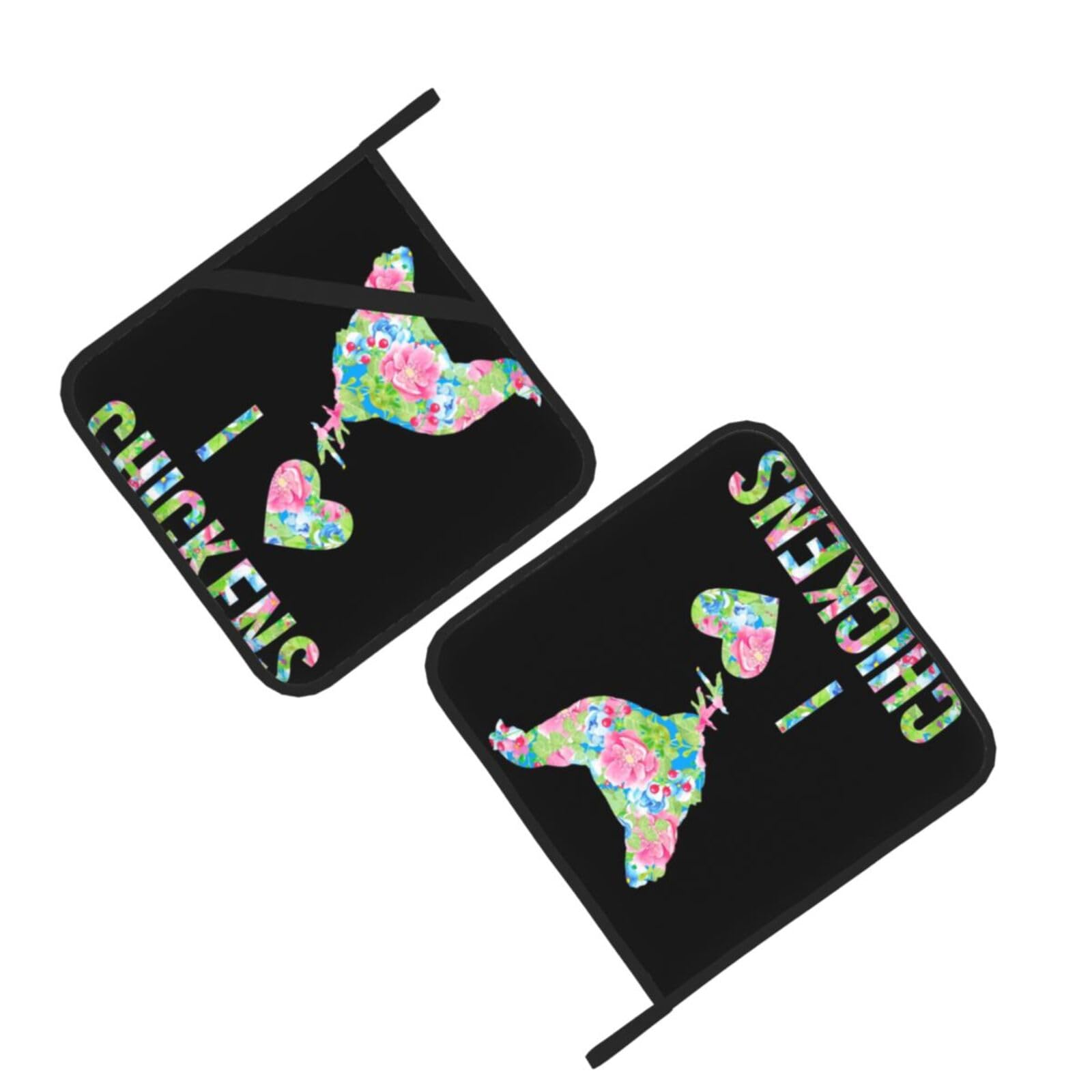 Flower heart chicken Printed Oven Pot Holders Set of 2 Pcs Heat Resistant Kitchen Microwave Potholders for Cooking Baking Grilling