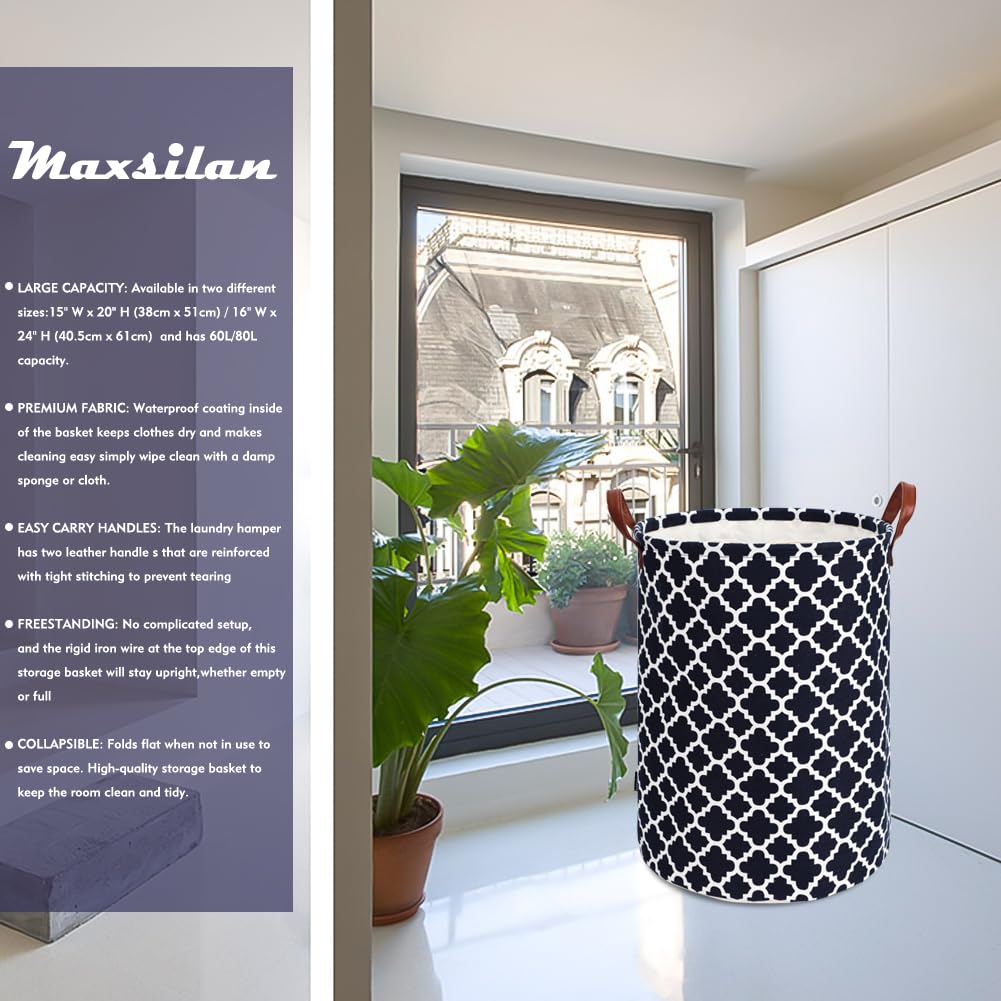 Maxsilan 60L Large Laundry Basket with Drawstring, Collapsible Laundry Hamper with Handle - Image 2