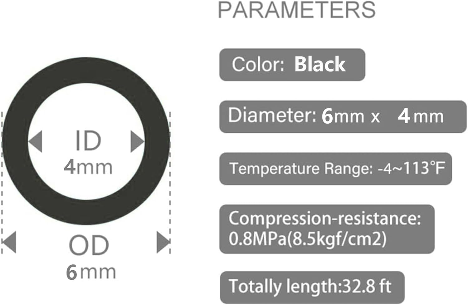 6mm x 4mm Air Hose Pneumatic Air Line Tubing Nylon for Fluid Transfer or Air Compressor Fitting 32.8ft (Black)