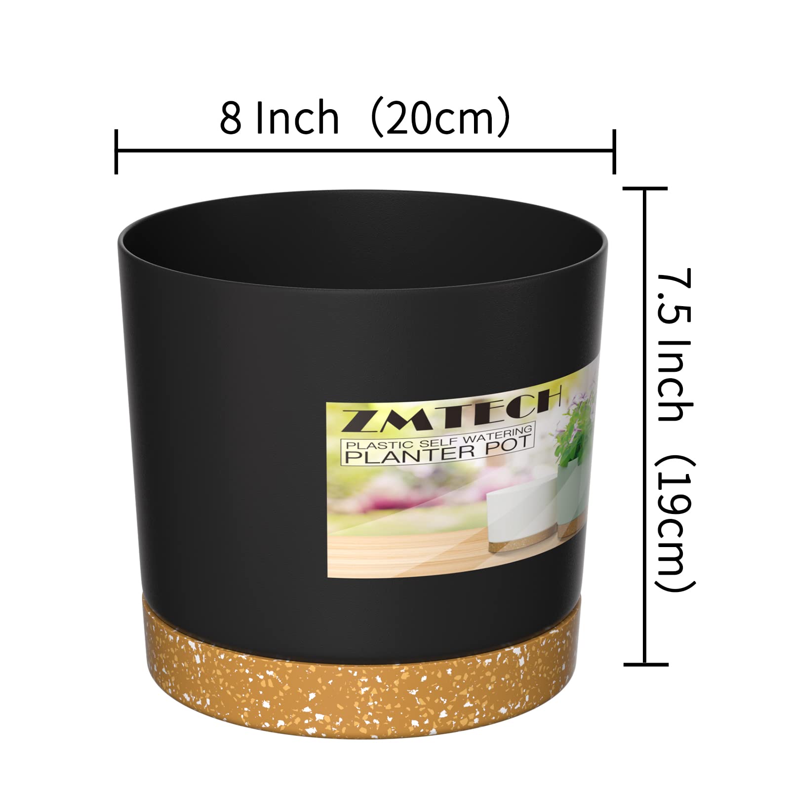 ZMTECH 20cm Plant Pots, Modern Planters with Drainage Holes and Detachable Saucer - Image 3