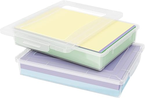 Lifewit Paquete de 2 cajas de almacenamiento multiusos de plástico con tapas de cierre, almacenamiento de papel transparente A4, organización de