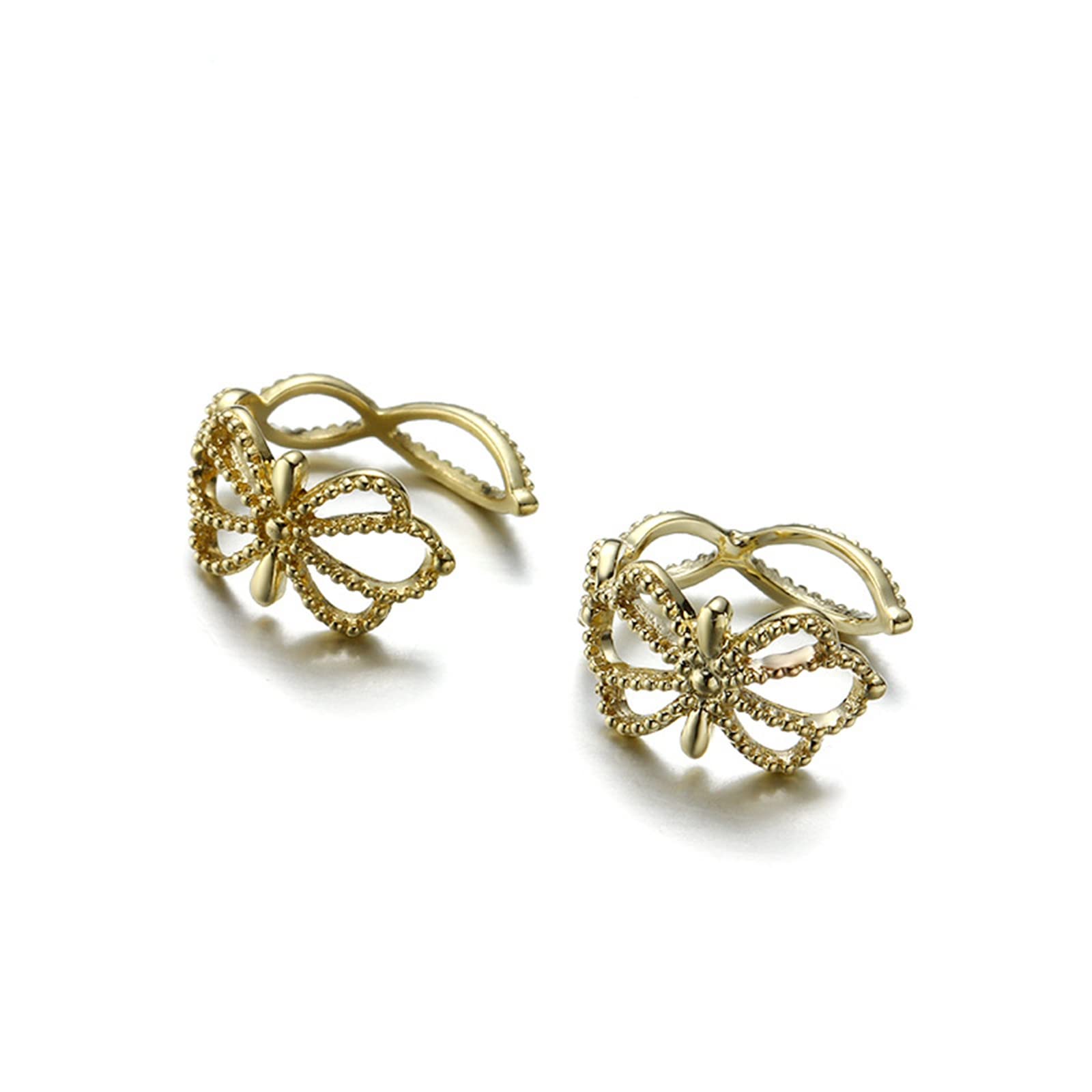 Modeschmuck Ohrringe, 18 Karat Gelbgold Hohle Blumen-Ohrmanschette Ear Cuff für Damen