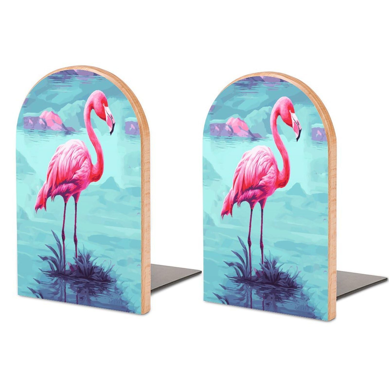 Sujetalibros de madera con flamencos rosas organizador antideslizante para estantes de oficina