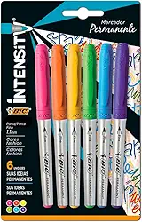 Pincel Marcador Permanente BIC Marking Color, Ponta Média de 1.1mm, 6 Cores Vivas, c/ Grip Emborrachado, 891633