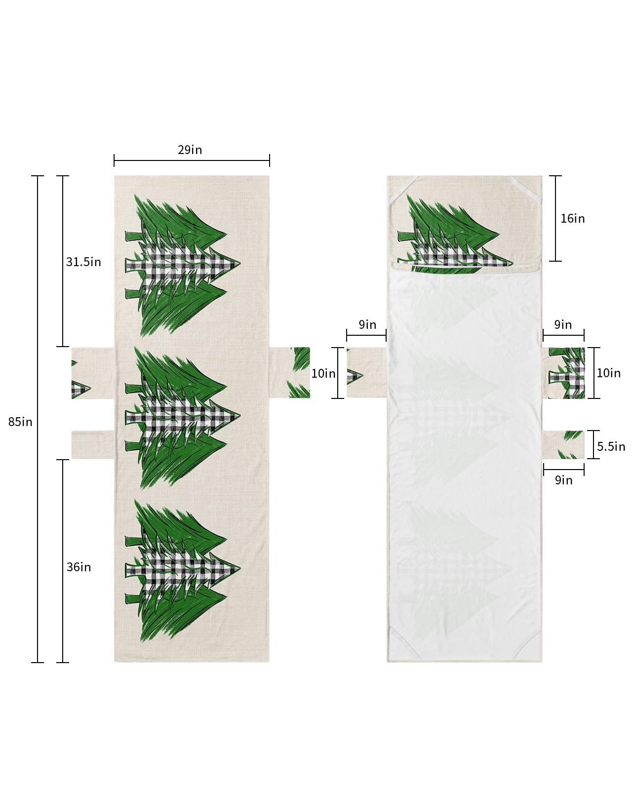 Green Christmas Tree Beach Lounge Chair Towel Cover, Soft Chaise Lounge Towel with Side Pockets Patio Pool Chairs Cover for Beach/Pool Sunbathing 29x85 Black and White Plaid Xmas Tree Rustic