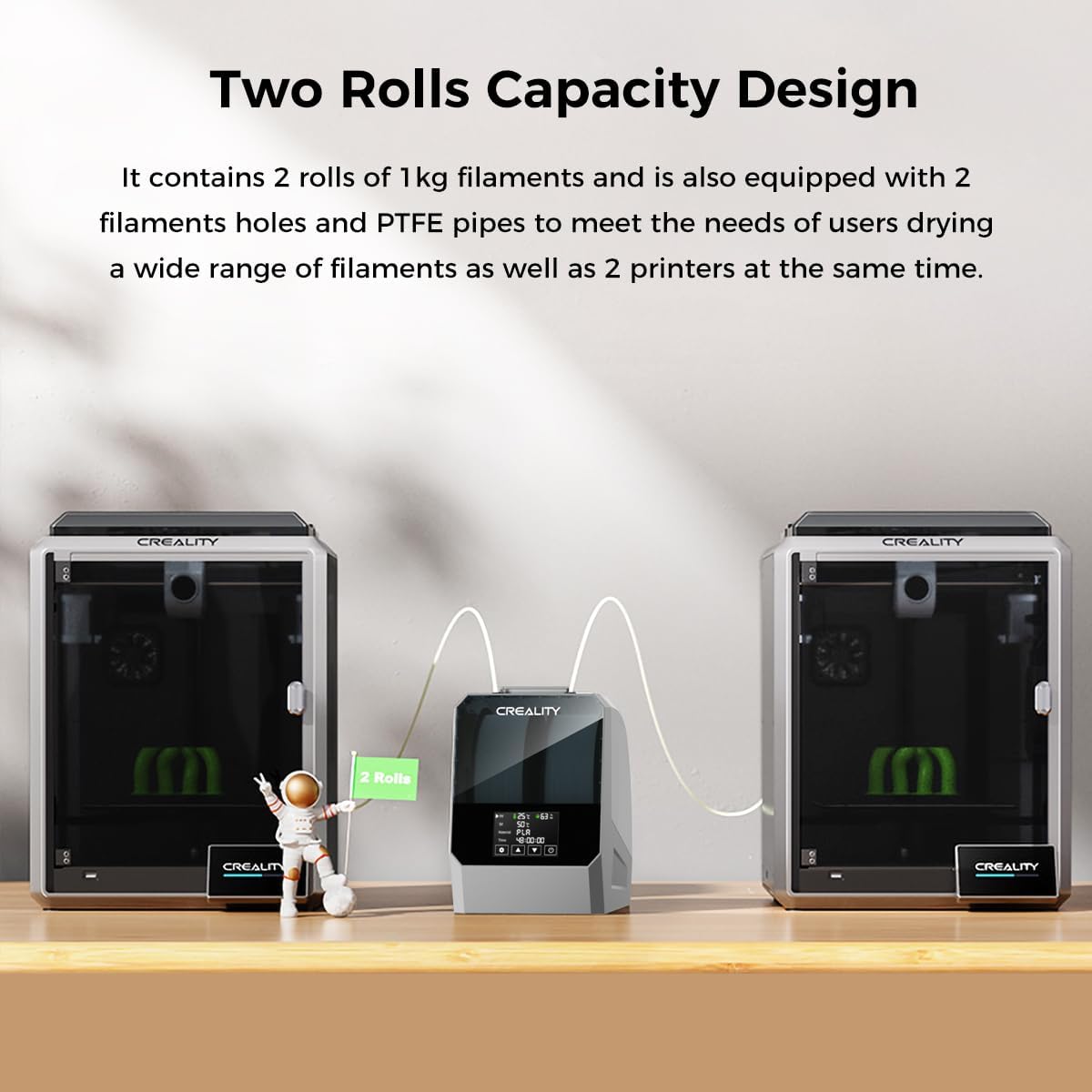 Creality Offizielle Space PI Filament Trockner Plus, 2 Rollen 3D Drucker Filament trocknerbox mit 360° Heißluftheizung, Dehydrator für PLA ABS PETG TPU 1.75/2.85mm