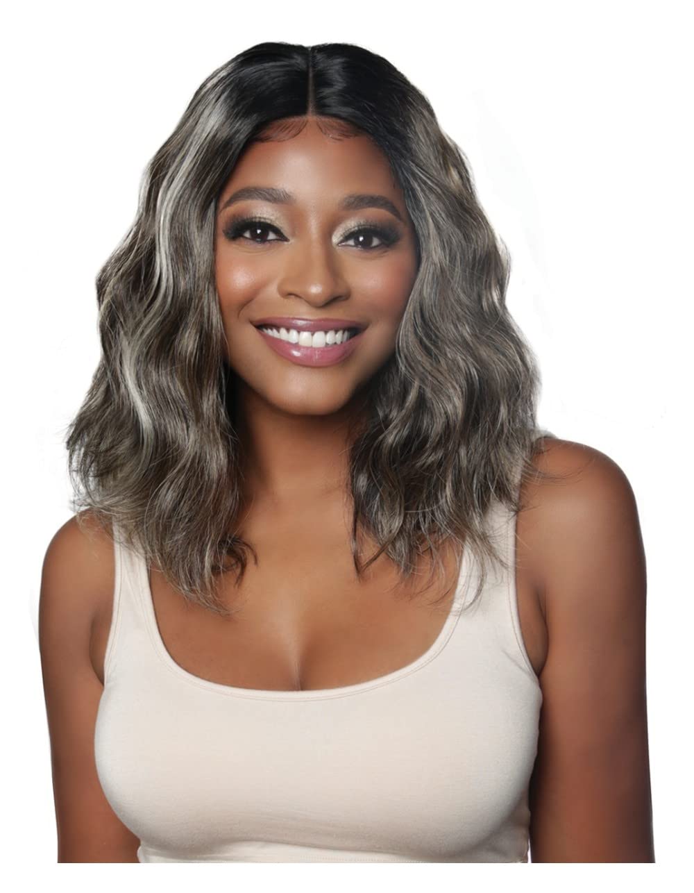 Mane ConceptBrown Sugar Human Hair Mix HD 4" Deep Lace Wig - BSEV202 SECOND DAY (SR1B/COOLGREY)