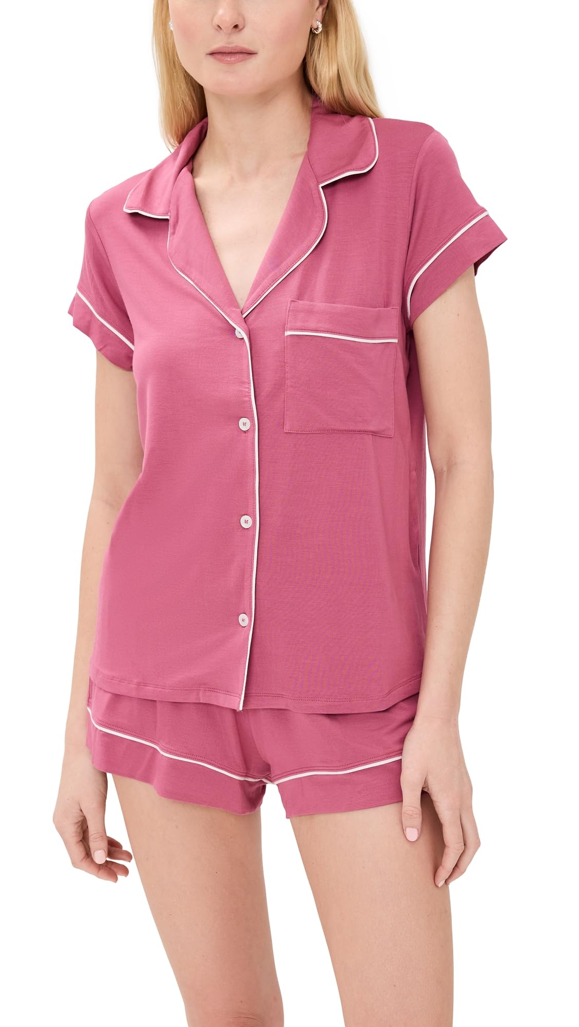 Eberjey Women's Gisele Shortie Pj Set, Raspberry/Ivory, XS