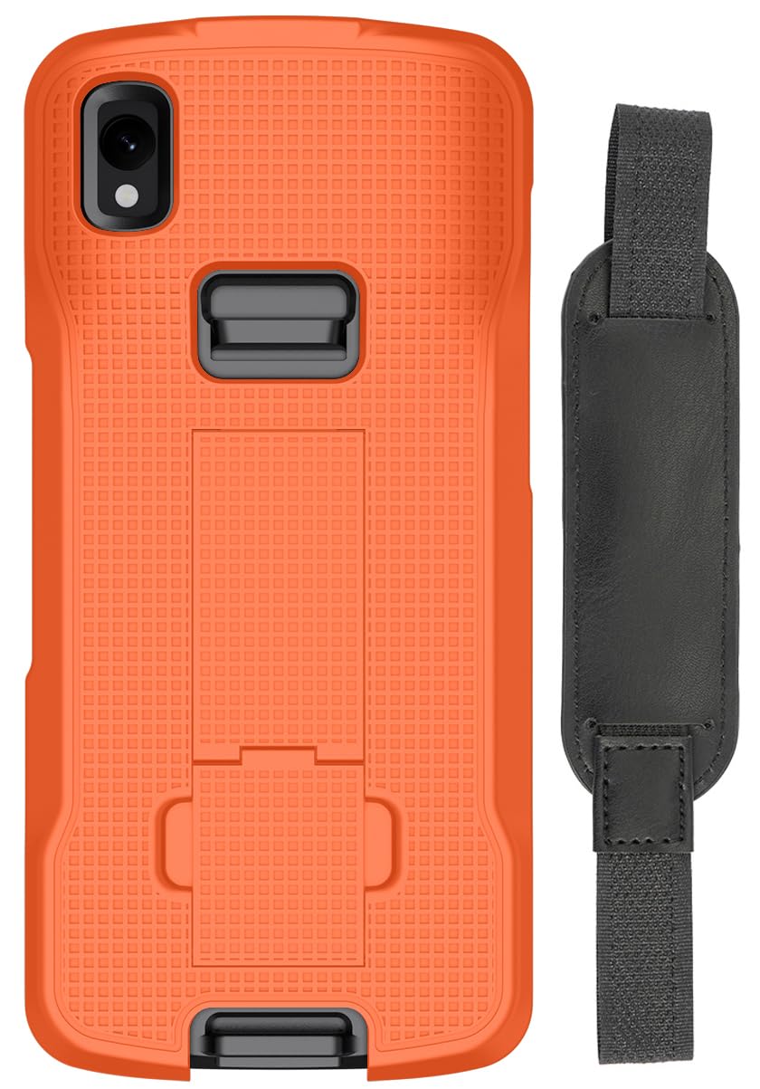 Nakedcellphone Case + Hand Strap Combo for Zebra TC22 TC27 Mobile Computer Scanner, Textured Slim Hard Shell Protector Cover with Kickstand - Bright