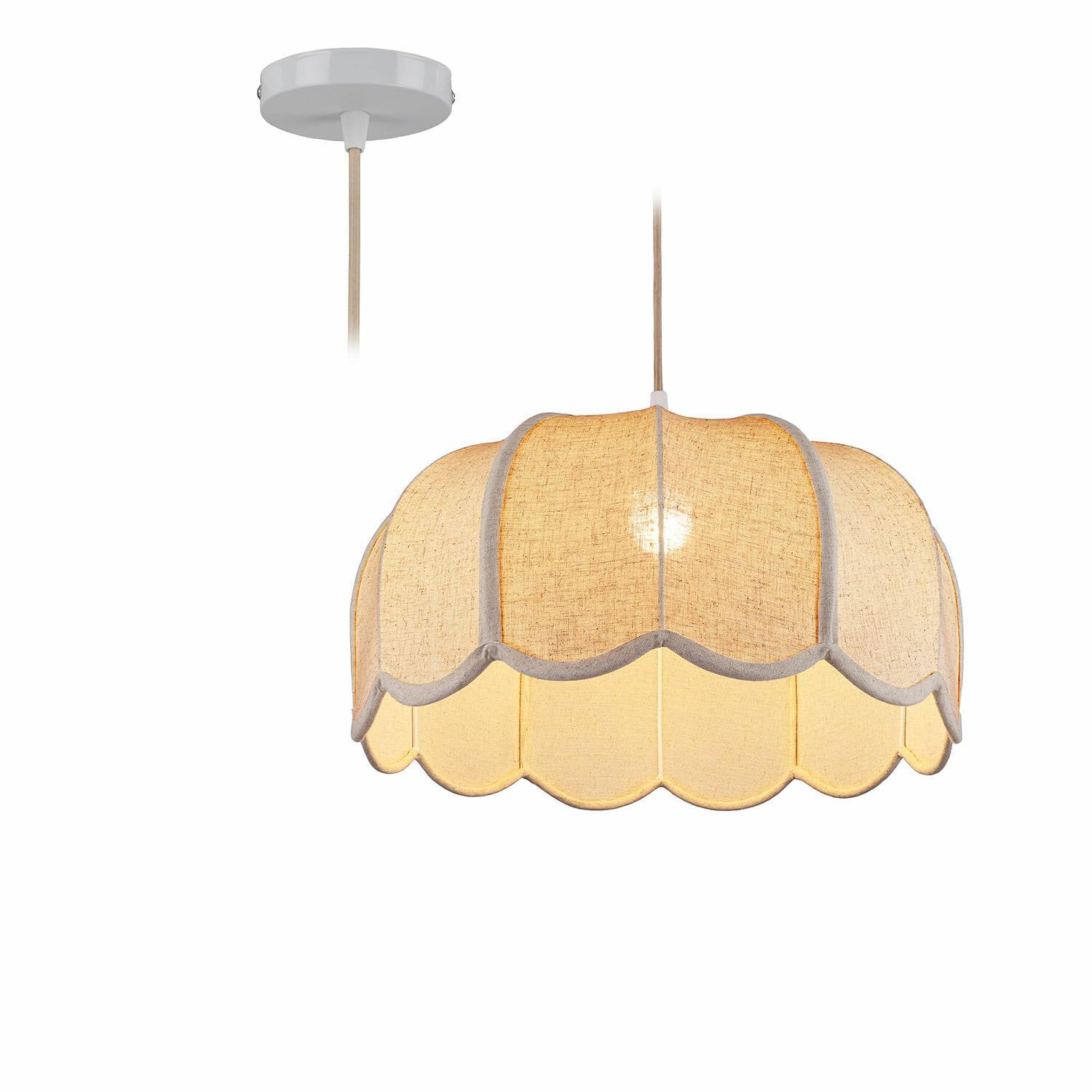 Loberon Ljosna Lampada a Sospensione - Paralume dal Look retrò - Luce piacevolmente Calda, Crema