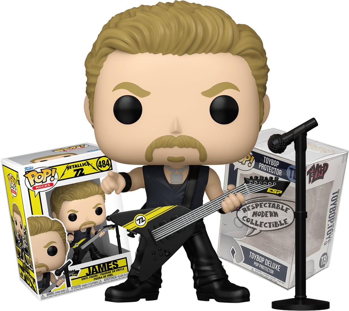 Funko Metallica James Hetfield 72 Seasons with Mic Stand and Guitar + ToyBop Protector: Pop! Rocks Vinyl Figure (Bundled with Pro-Deluxe Pop Protector Collector Case Box Gift Set)