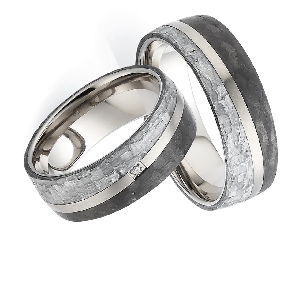 Blue Moon Diamonds Paar Eheringe Trauringe, Verlobungsringe aus Titan und Carbon mit, Diamant 1x (0,010 ct w/si), Partnerringe, Antragsringe, Hochzeitsring (Gravur/Etui) | 4288