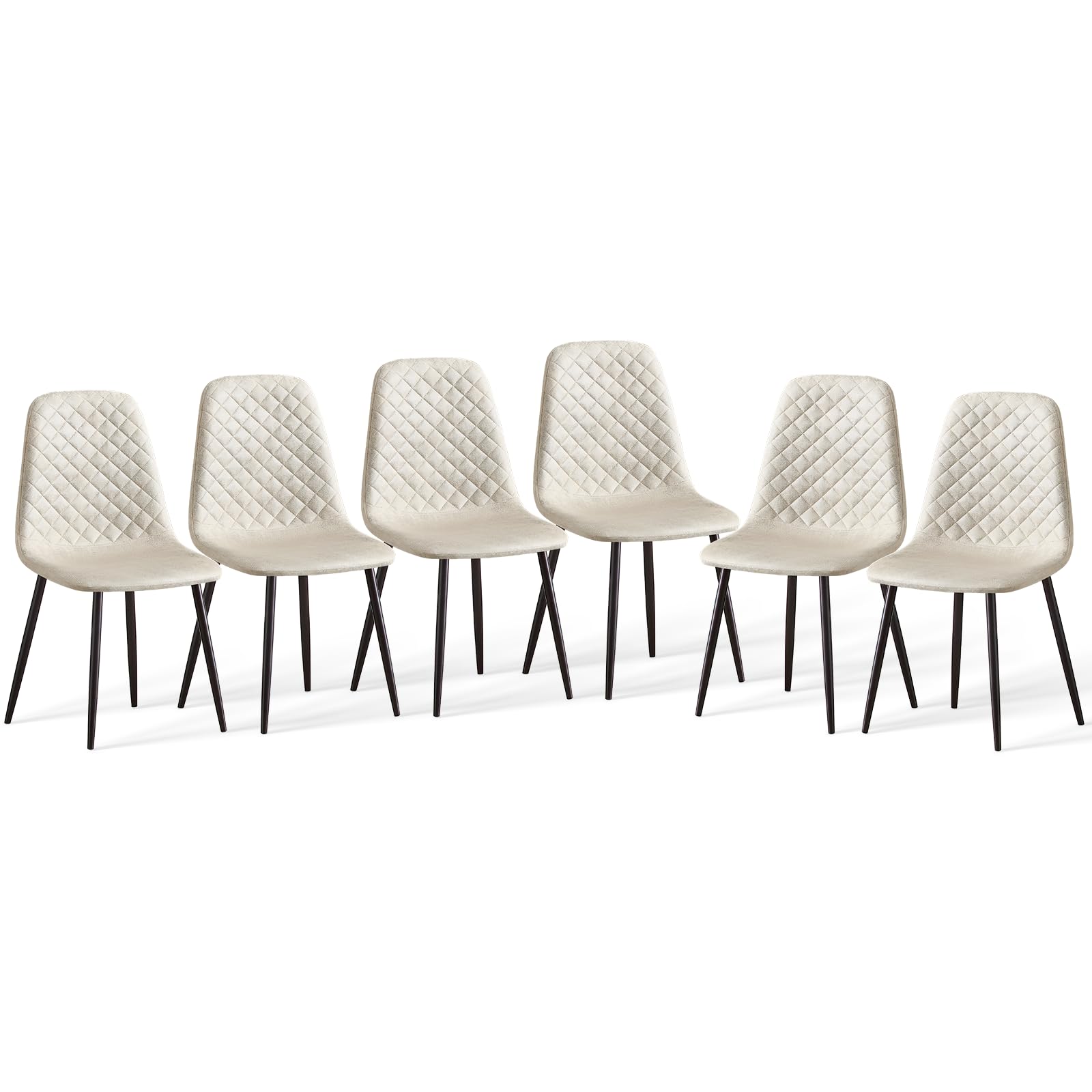 JaHECOME Beige Dining Chairs Set of 6 Suede Fabric Upholstered Seat Living Room Chairs Metal Legs for Kitchen Lounge Home Office