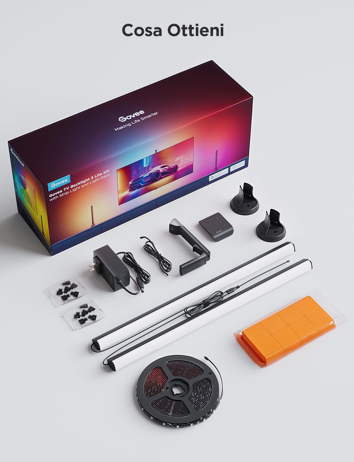 Govee TV Backlight 3 Lite per TV da 55-65 pollici, 16 milioni di colori | Striscia LED RGBIC da 3,6 m con telecamera, barra luminosa intelligente da 15 pollici, compatibile con Alexa e Google Home