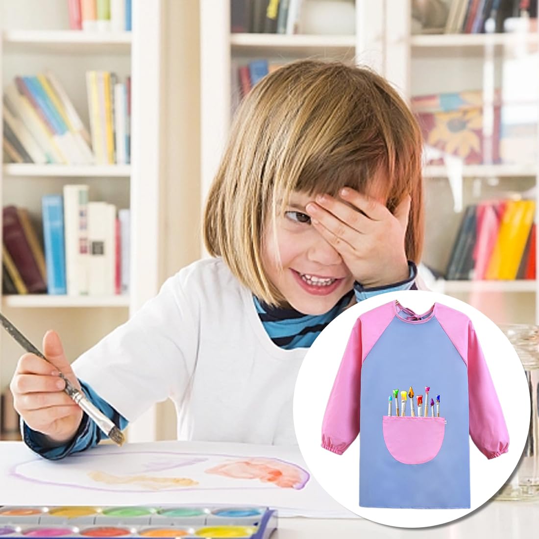 Kinder-Malschürze Langärmelig – Wasserdicht, Für Jungen & Mädchen 5–12 Jahre, Zum Basteln & Malen